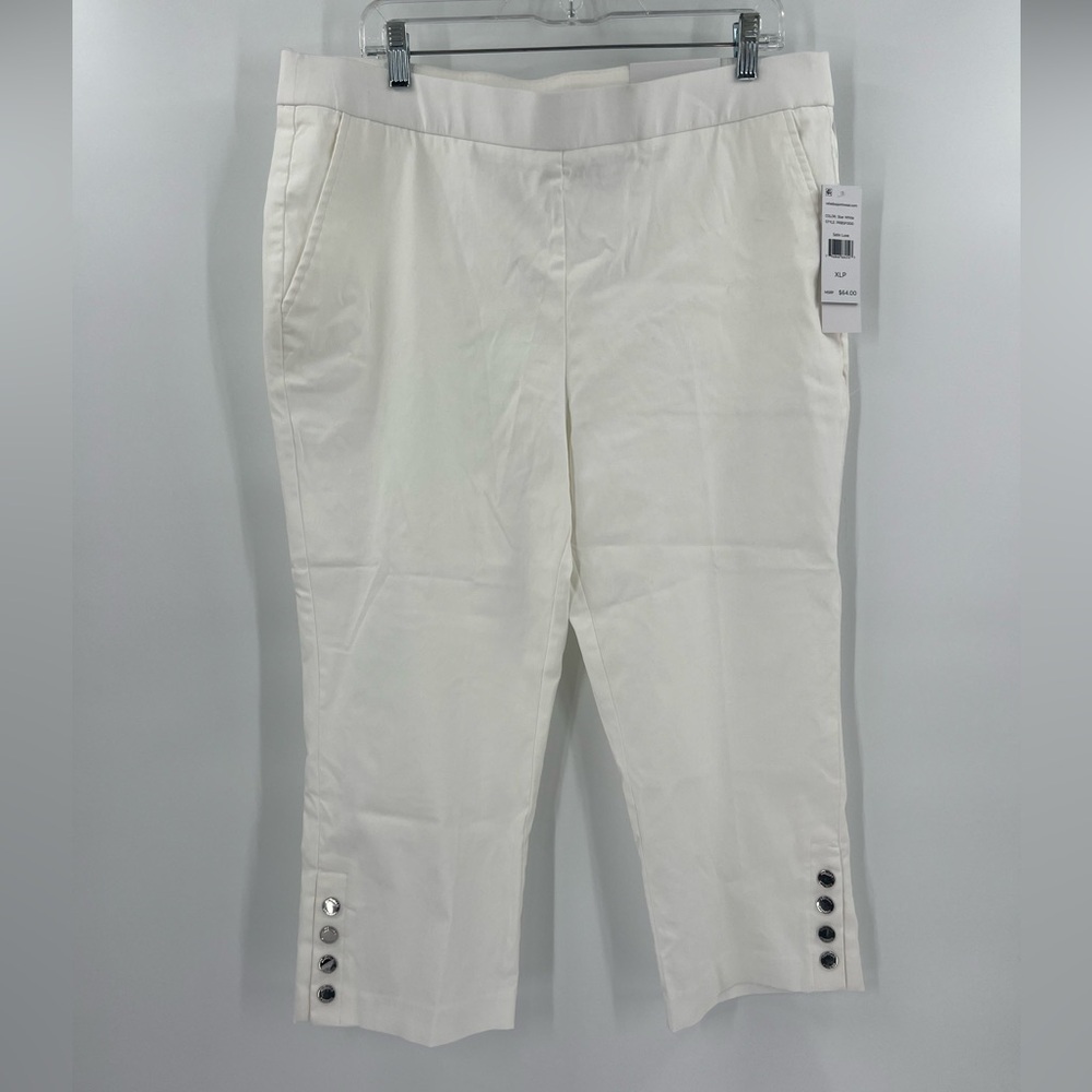 Rafaella White Cropped Pants with Button Detail XLP